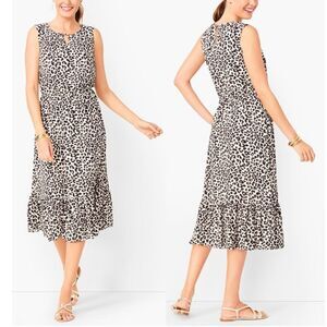 Talbots Petite Leopard Print Midi Dress Fit & Flare Scoop Neck Women's 16 Lined